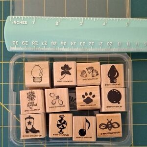 Stampin' Up! Natural Wood Mini Stamp Set with Black Designs